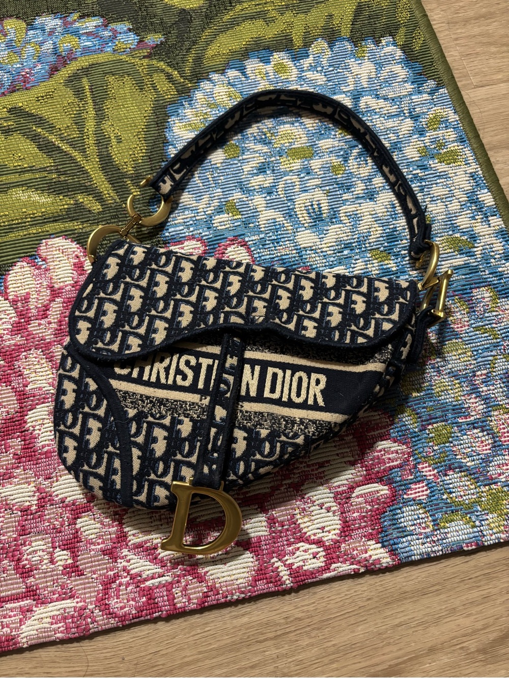 Dior Navy & Cream Dior Oblique Mini Saddle Bag